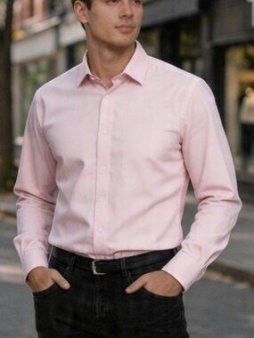 Devon & Jones Long Sleeve Dress Shirt Crown Woven Gingham Check Pink XL